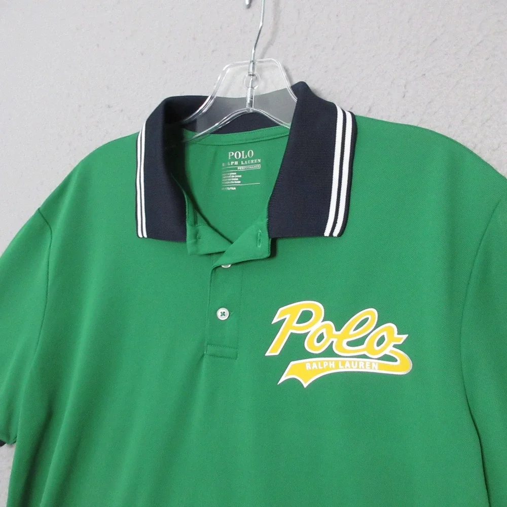 Polo Ralph Lauren Polo Shirt Men Medium Green Performance Logo Preppy Sporty‎